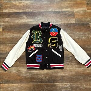 Black and White Varsity Jacket with Patches